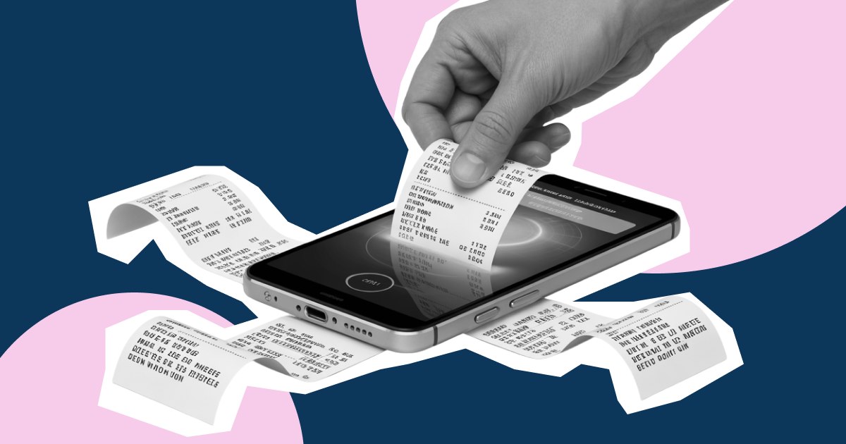 A paper receipt being turned into a digital record on a phone